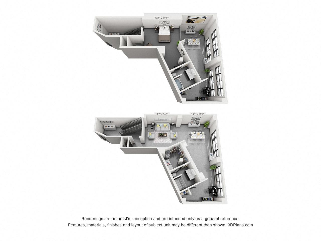 Floor plan for 2 beds, 2 baths, 1480 sqft